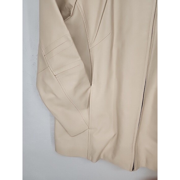 Cream Ivory Off White Leather Moto Jacket Muted Neutral | Tribeca Studios 18W - Picture 4 of 10